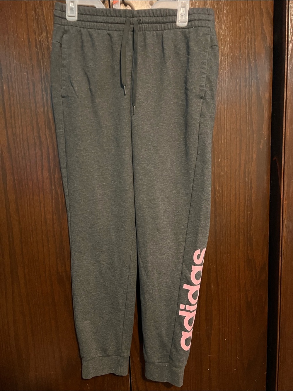 adidas Kids Charcoal Gray Joggers with Pink Logo